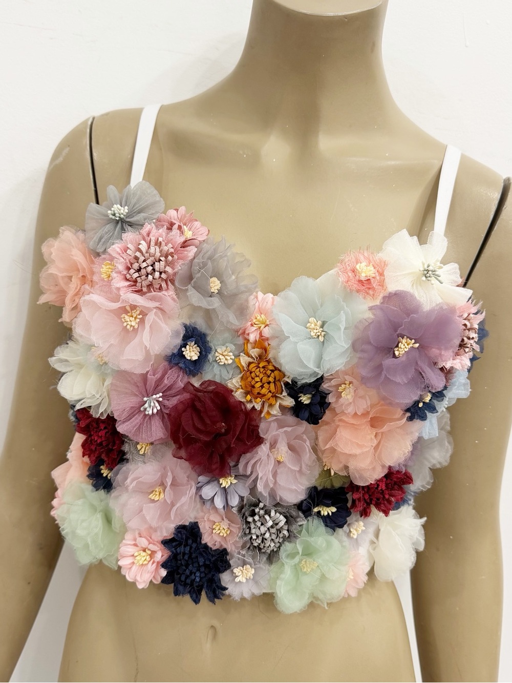 Multi-Color Floral Appliqué Spaghetti-Strap Camisole